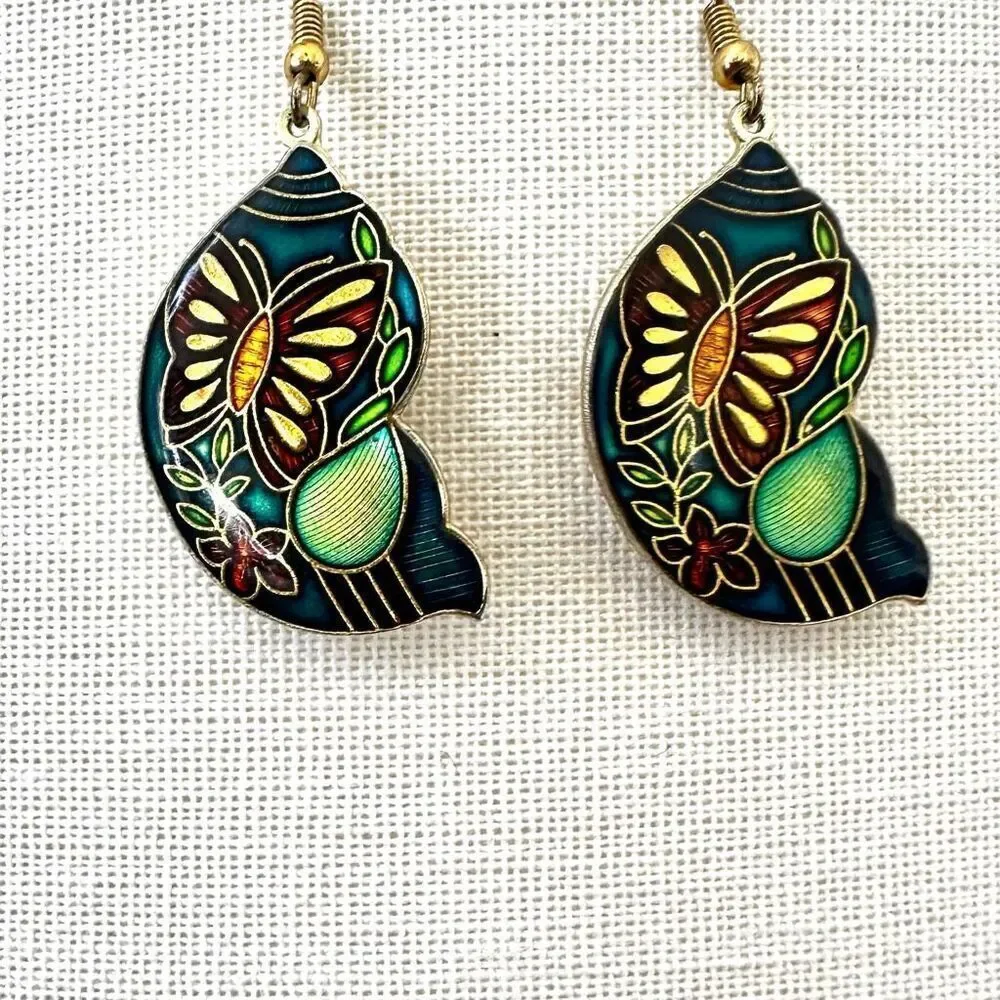 cloisonné butterfly  drop earrings